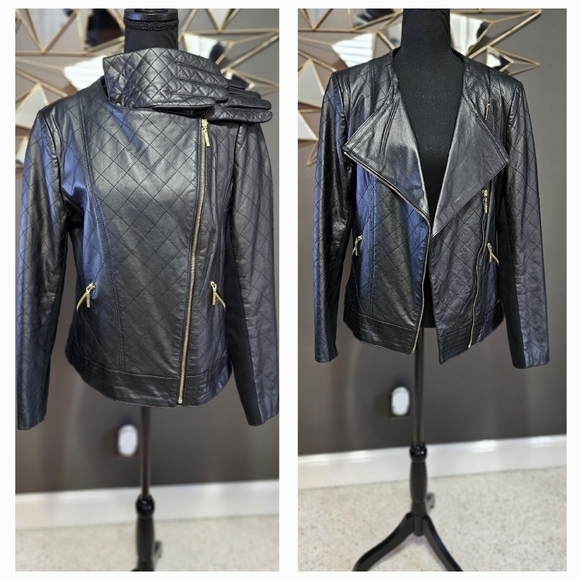 IMAN Jackets & Blazers - IMAN Global Chic Leather Jacket with Matching Driving Gloves